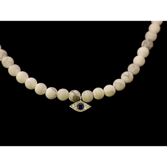 Electric Picks Natural Stone Bead Evil Eye Stretch Choker Necklace 14" - Picture 2 of 6